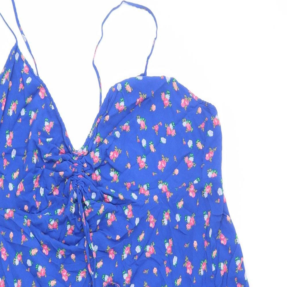 Ghost Womens Blue Floral Viscose Slip Dress Size 24 V-Neck Pullover