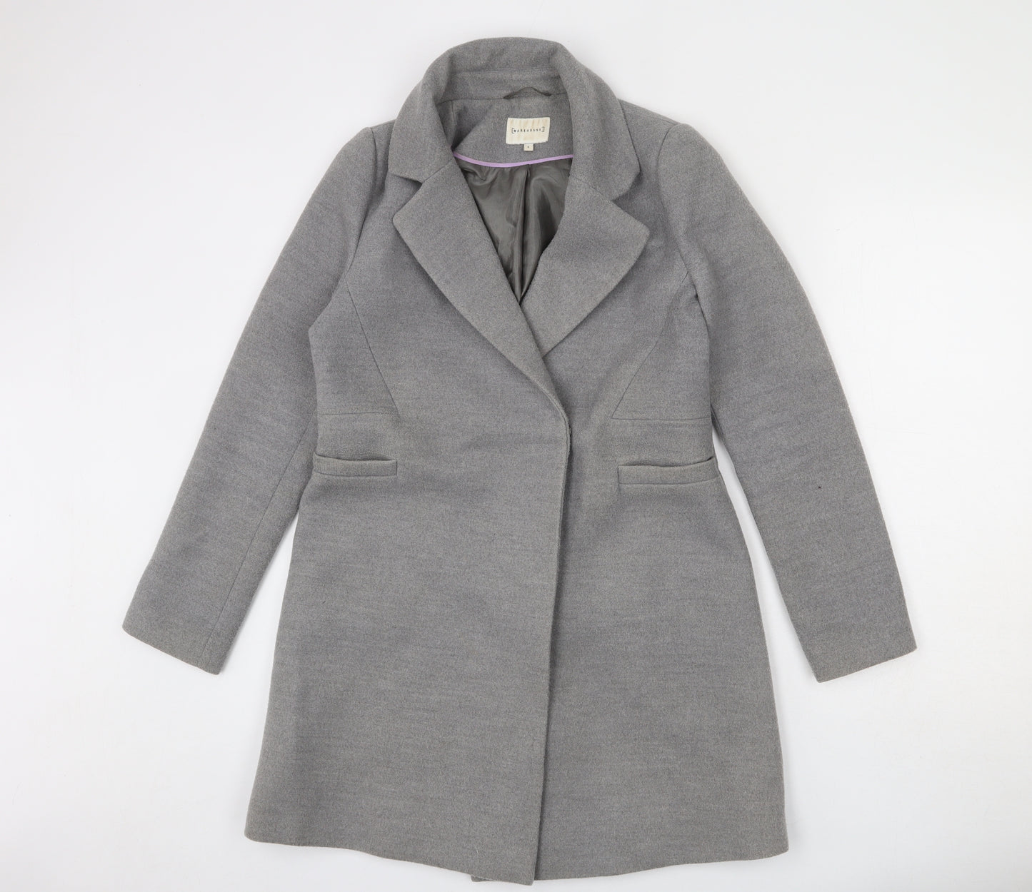 Warehouse Womens Grey Overcoat Coat Size 8 Button