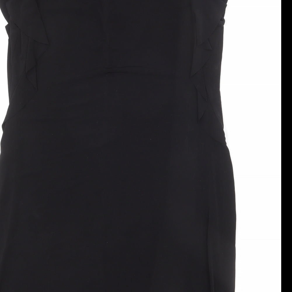 Wallis Womens Black Polyester Sheath Size 18 V-Neck Pullover - Ruffle Detail