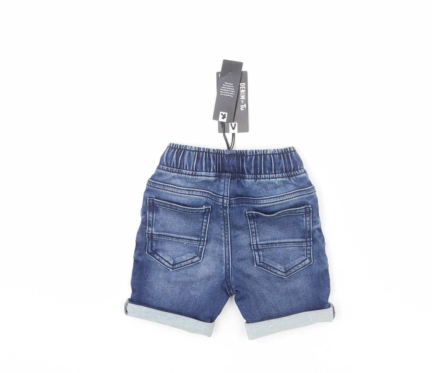TU Boys Blue Cotton Cropped Jeans Size 18-24 Months Drawstring - Shorts