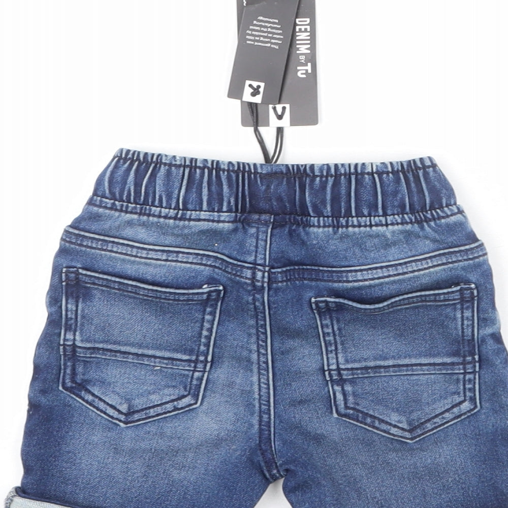 TU Boys Blue Cotton Cropped Jeans Size 18-24 Months Drawstring - Shorts