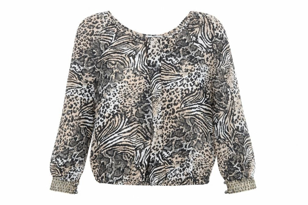 Front view of Red Herring women’s multicoloured animal print polyester basic blouse, boat neck - leopard print, snake print