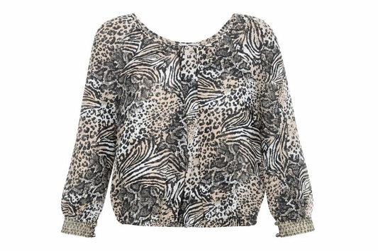 Front view of Red Herring women’s multicoloured animal print polyester basic blouse, boat neck - leopard print, snake print