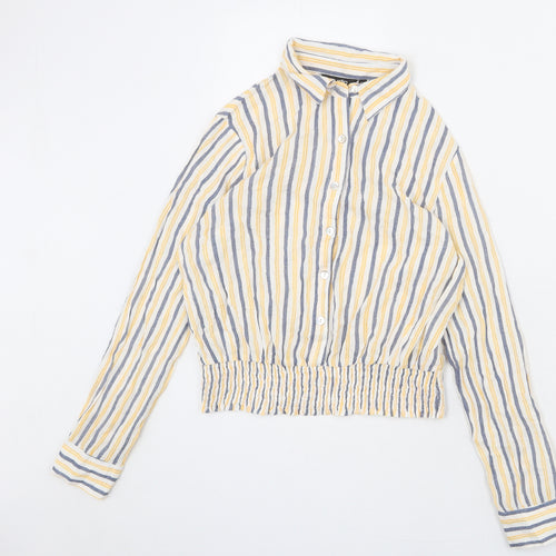 Zudio Womens Multicoloured Striped Viscose Cropped Button-Up Size XS Collared