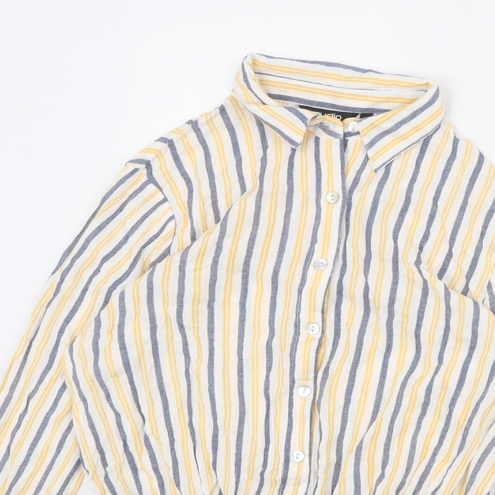 Zudio Womens Multicoloured Striped Viscose Cropped Button-Up Size XS Collared