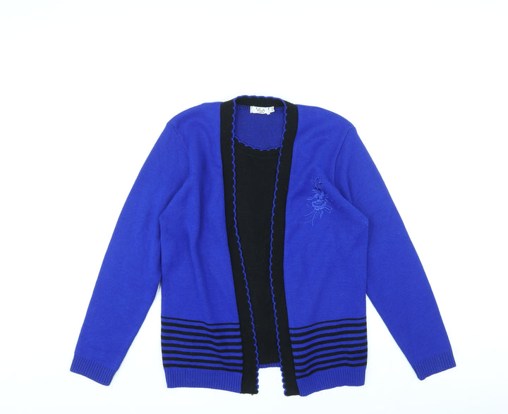 Vivi Womens Blue Round Neck Acrylic Pullover Jumper Size S - Size S-M, Embroidered Flower