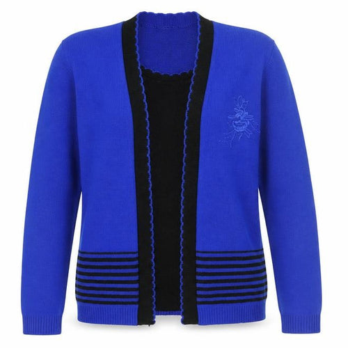 Vivi Womens Blue Round Neck Acrylic Pullover Jumper Size S - Size S-M, Embroidered Flower