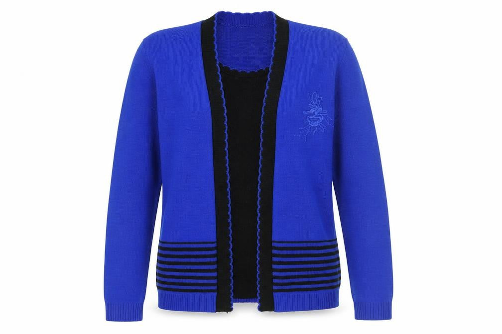 Vivi Womens Blue Round Neck Acrylic Pullover Jumper Size S - Size S-M, Embroidered Flower