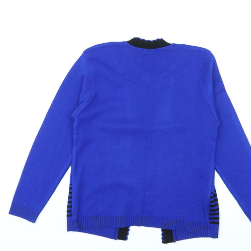 Vivi Womens Blue Round Neck Acrylic Pullover Jumper Size S - Size S-M, Embroidered Flower