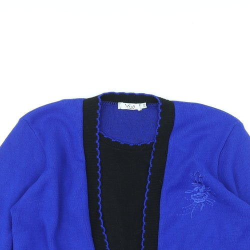 Vivi Womens Blue Round Neck Acrylic Pullover Jumper Size S - Size S-M, Embroidered Flower