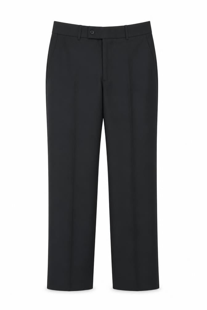 Front view of Debenhams women’s black polyester trousers, size UK 32, in, 29-inch leg regular zip