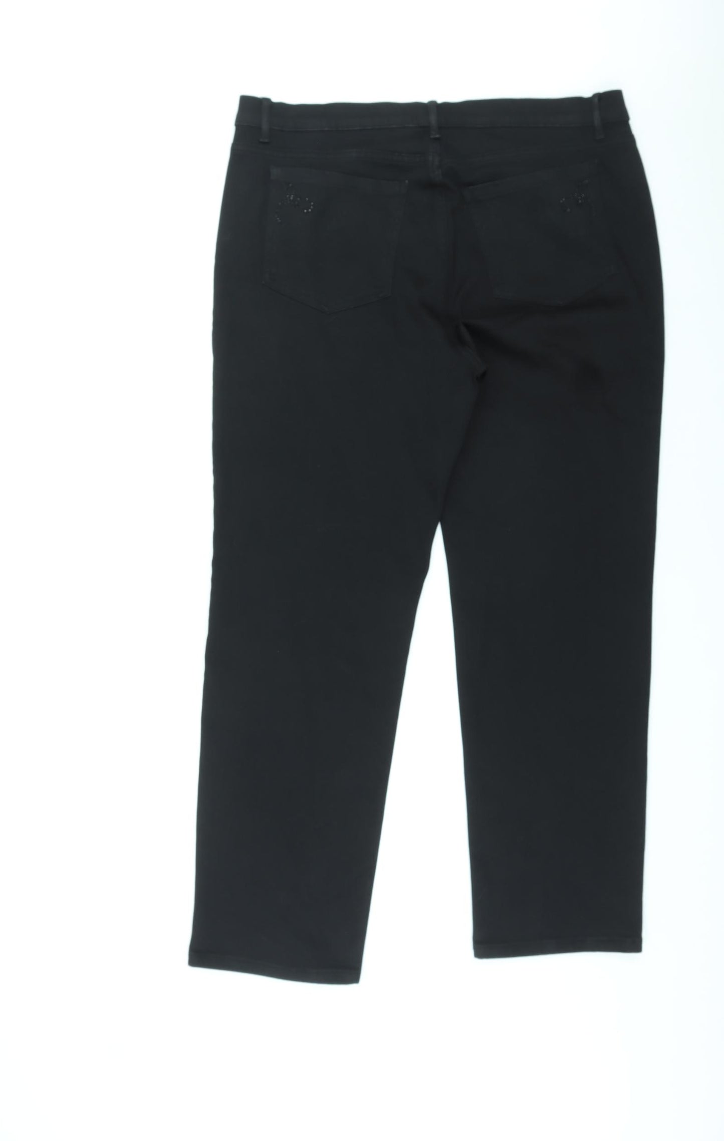 Marks and Spencer Womens Black Cotton Straight Jeans Size 18 L30 in Regular Zip - Embellished Pockets