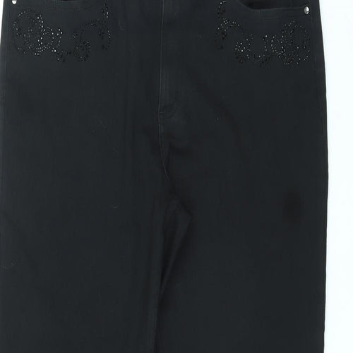 Marks and Spencer Womens Black Cotton Straight Jeans Size 18 L30 in Regular Zip - Embellished Pockets