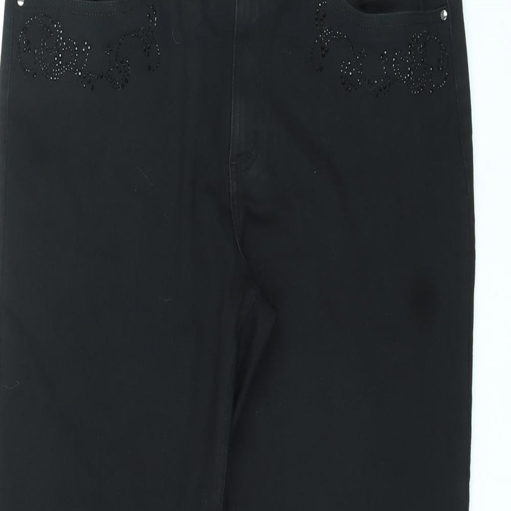 Marks and Spencer Womens Black Cotton Straight Jeans Size 18 L30 in Regular Zip - Embellished Pockets