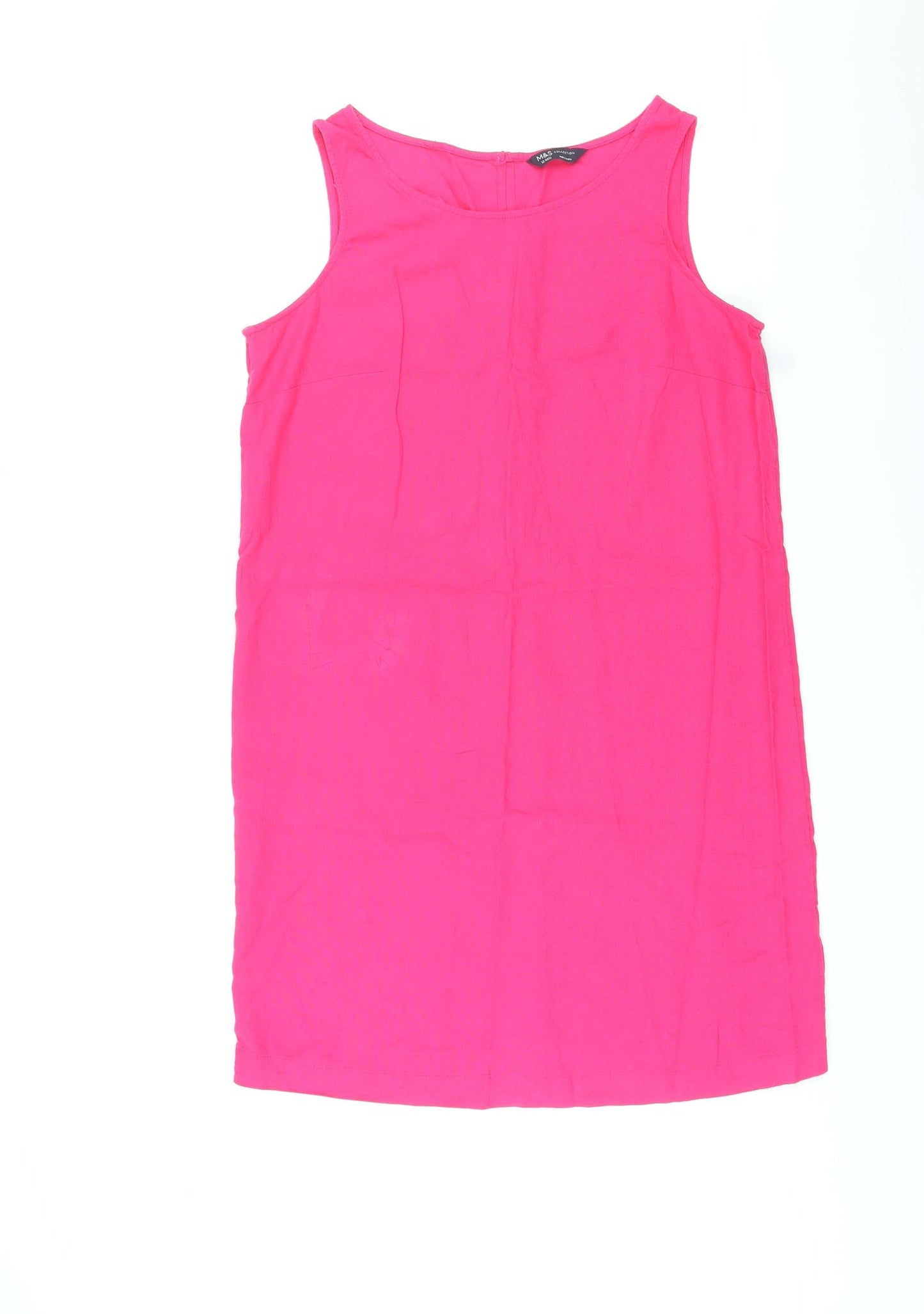 Marks and Spencer Womens Pink Linen A-Line Size 12 Round Neck Pullover