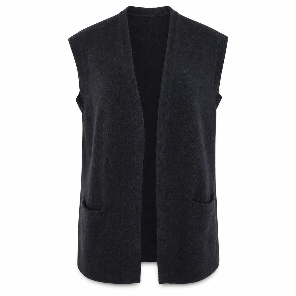 Front view of Coop women’s black v-neck acrylic cape jumper, size S
