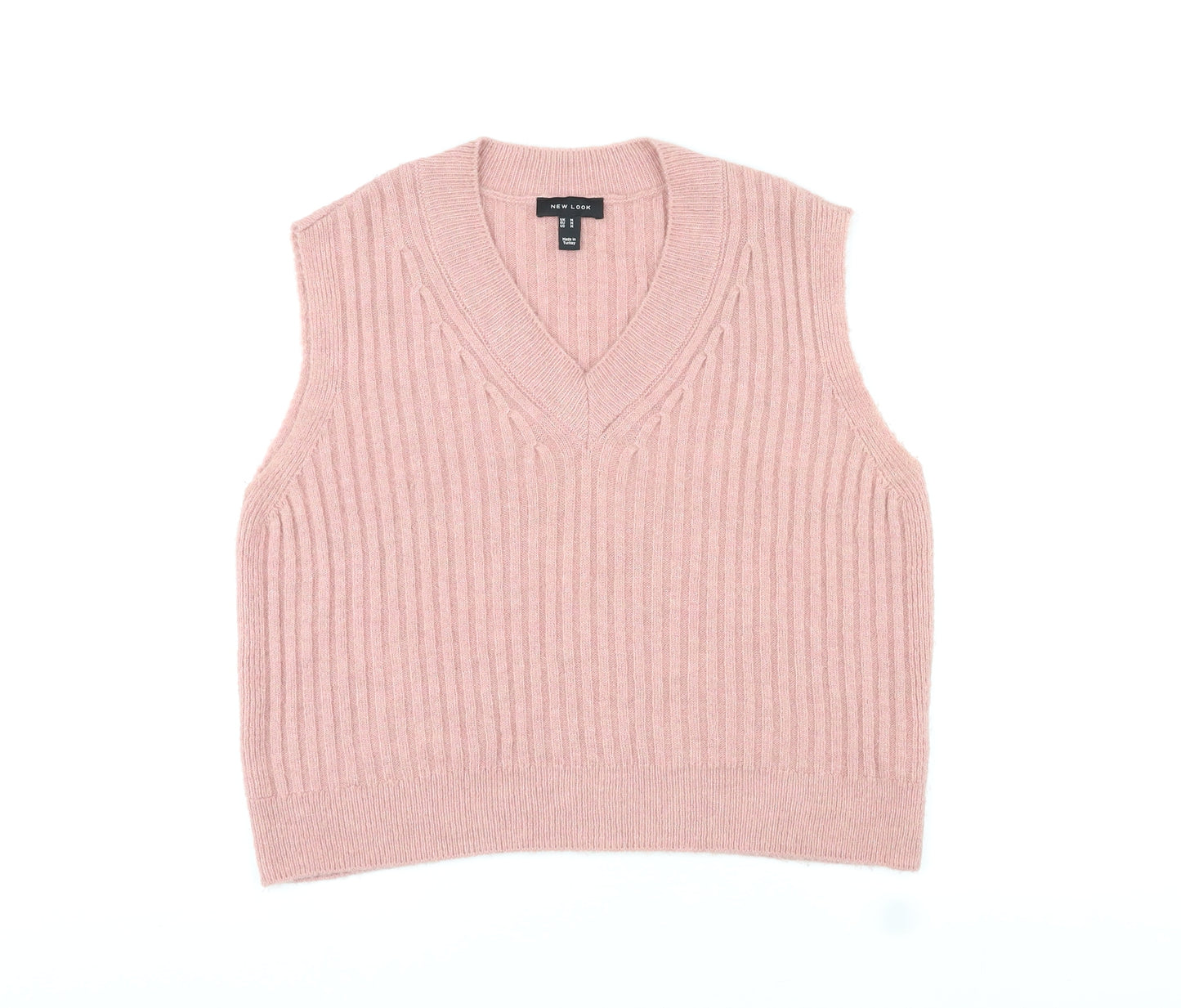 New Look Womens Pink V-Neck Acrylic Pullover Jumper Size M - Cropped Vest