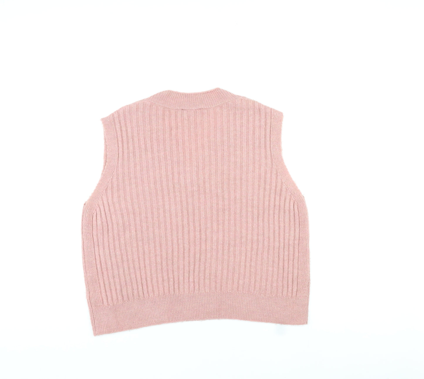 New Look Womens Pink V-Neck Acrylic Pullover Jumper Size M - Cropped Vest