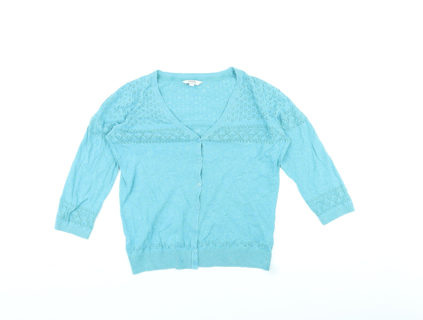 Fat Face Womens Blue V-Neck Cotton Cardigan Jumper Size 14