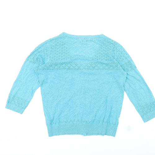 Fat Face Womens Blue V-Neck Cotton Cardigan Jumper Size 14