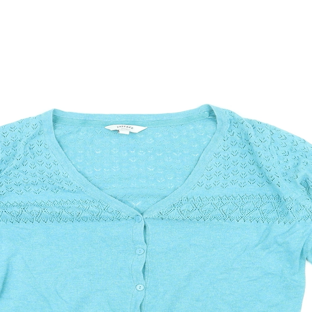 Fat Face Womens Blue V-Neck Cotton Cardigan Jumper Size 14