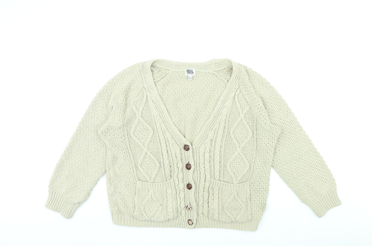 Neal Womens Beige V-Neck Polyester Cardigan Jumper Size S - Cropped