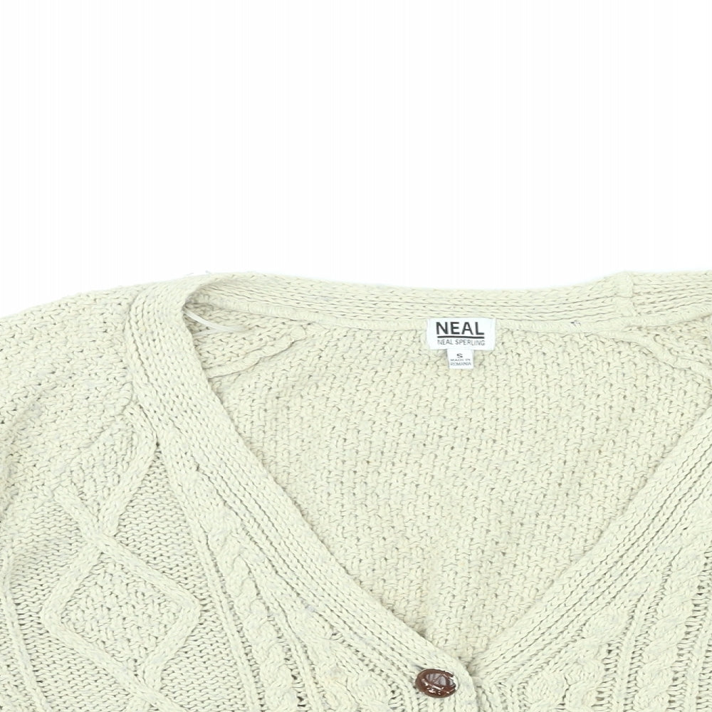 Neal Womens Beige V-Neck Polyester Cardigan Jumper Size S - Cropped