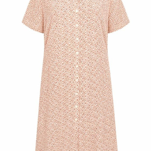 Marks and Spencer Womens Beige Geometric Polyester Shirt Dress Size 18 V-Neck Button