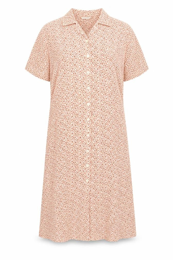 Marks and Spencer Womens Beige Geometric Polyester Shirt Dress Size 18 V-Neck Button