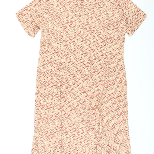 Marks and Spencer Womens Beige Geometric Polyester Shirt Dress Size 18 V-Neck Button