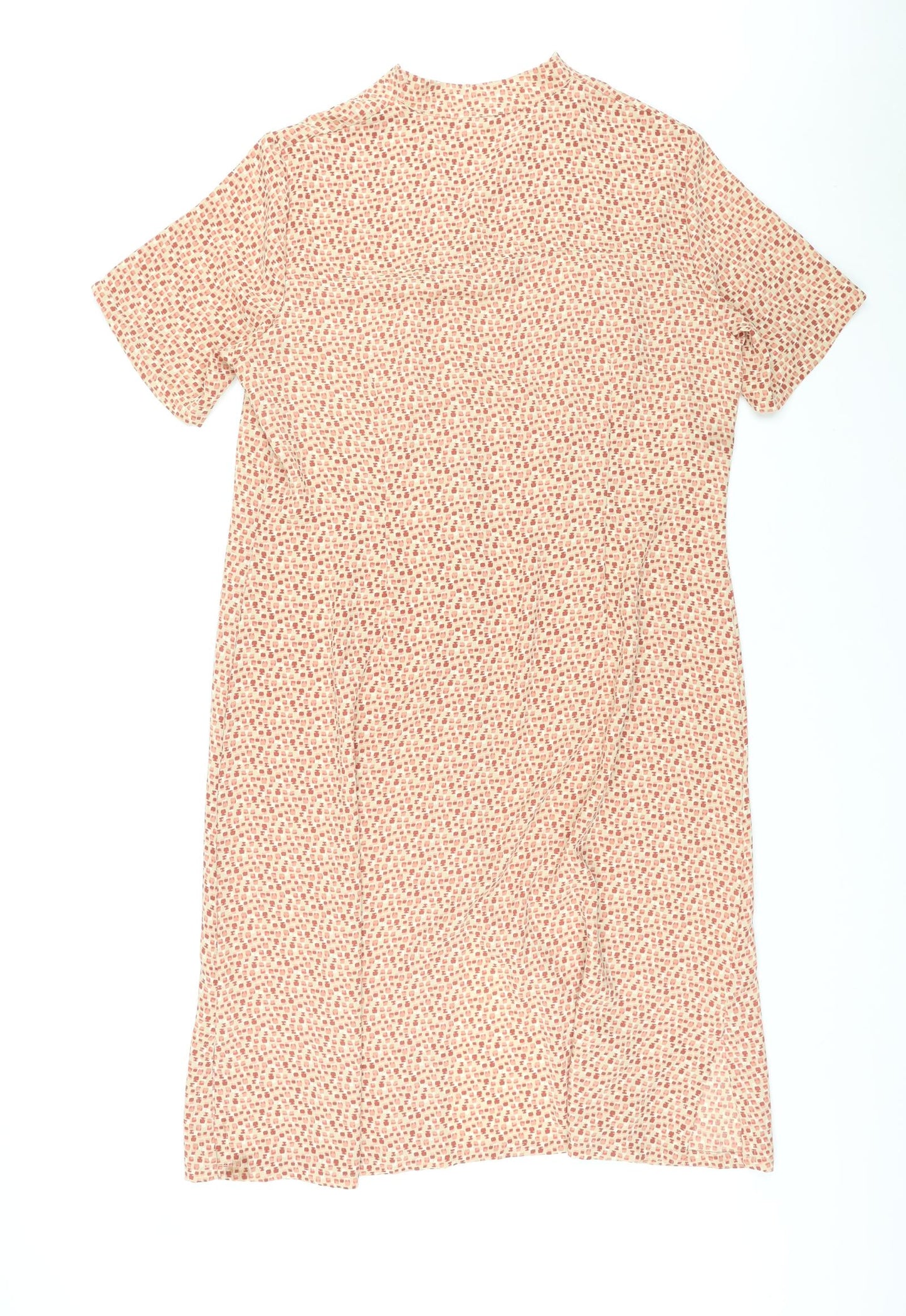 Marks and Spencer Womens Beige Geometric Polyester Shirt Dress Size 18 V-Neck Button