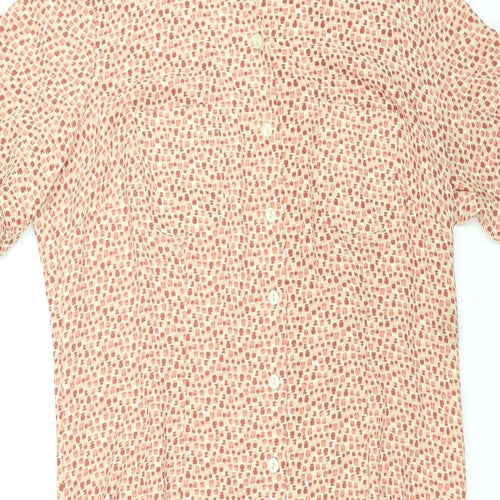 Marks and Spencer Womens Beige Geometric Polyester Shirt Dress Size 18 V-Neck Button