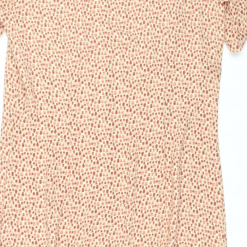 Marks and Spencer Womens Beige Geometric Polyester Shirt Dress Size 18 V-Neck Button