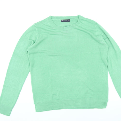 Marks and Spencer Womens Green Round Neck Polyester Pullover Jumper Size 14