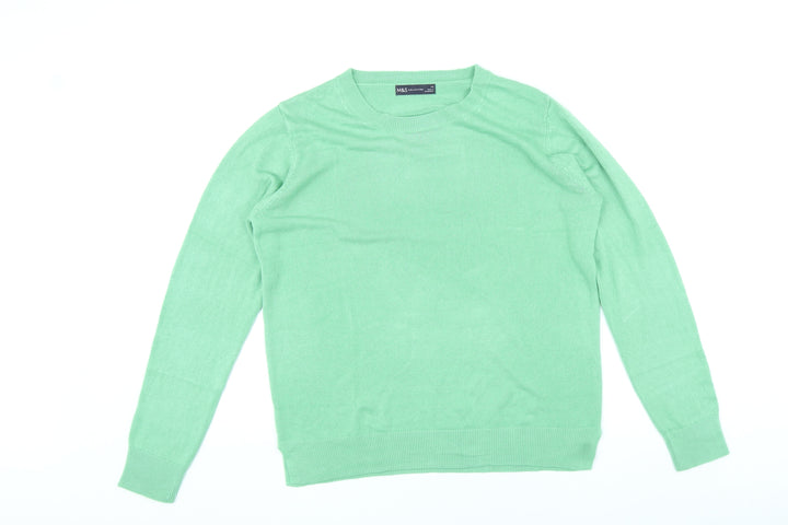 Marks and Spencer Womens Green Round Neck Polyester Pullover Jumper Size 14