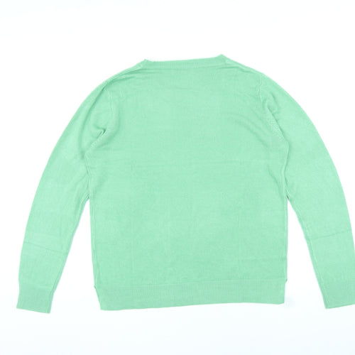 Marks and Spencer Womens Green Round Neck Polyester Pullover Jumper Size 14