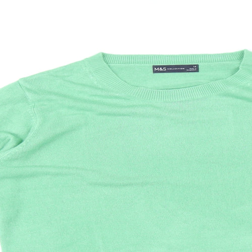 Marks and Spencer Womens Green Round Neck Polyester Pullover Jumper Size 14