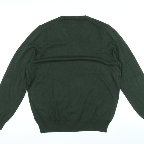 Marks and Spencer Mens Green V-Neck Cotton Pullover Jumper Size XL Long Sleeve