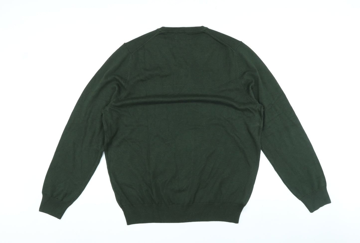 Marks and Spencer Mens Green V-Neck Cotton Pullover Jumper Size XL Long Sleeve