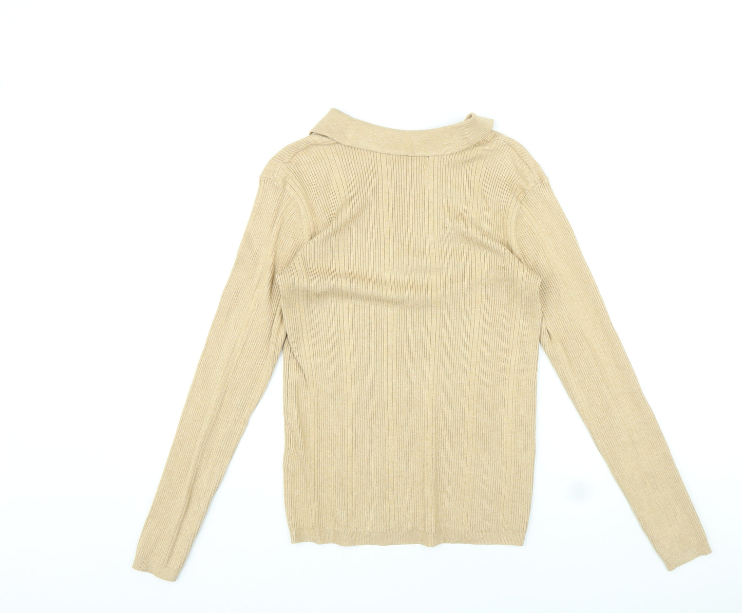 Marks and Spencer Womens Beige Viscose Basic T-Shirt Size 10 Collared