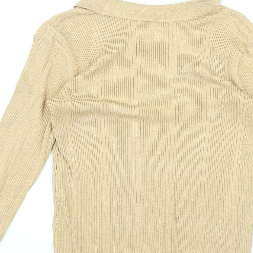 Marks and Spencer Womens Beige Viscose Basic T-Shirt Size 10 Collared