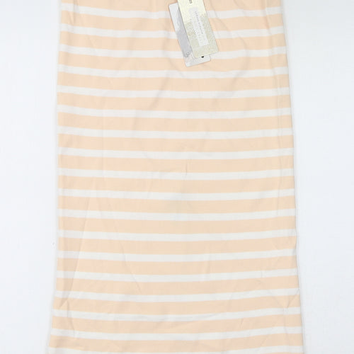Lipsy Womens Ivory Striped Viscose Straight & Pencil Skirt Size L - Slit Detail