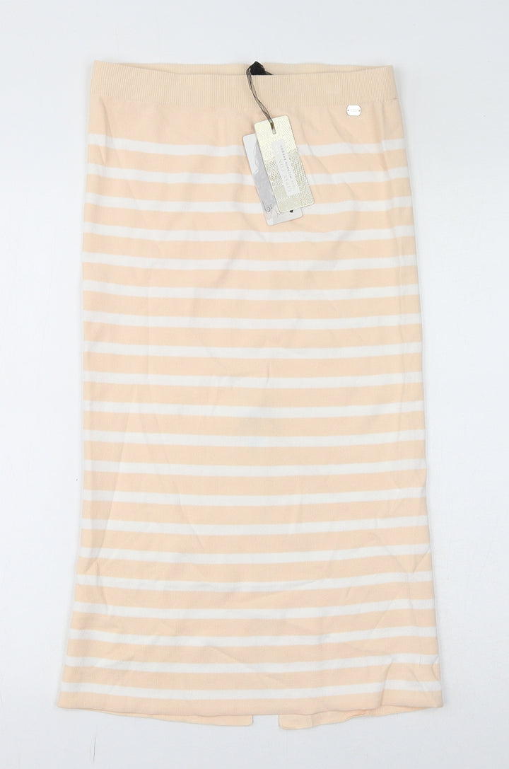 Lipsy Womens Ivory Striped Viscose Straight & Pencil Skirt Size L - Slit Detail