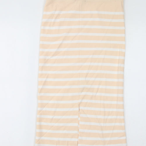 Lipsy Womens Ivory Striped Viscose Straight & Pencil Skirt Size L - Slit Detail