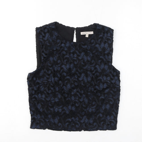 Marks and Spencer Womens Black Polyamide Cropped Tank Size 6 Round Neck - Crochet Overlay