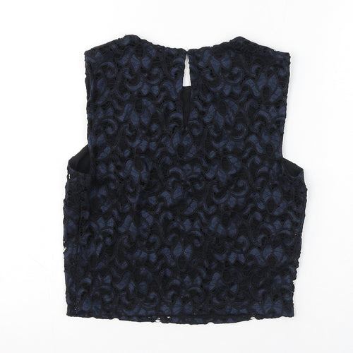 Marks and Spencer Womens Black Polyamide Cropped Tank Size 6 Round Neck - Crochet Overlay