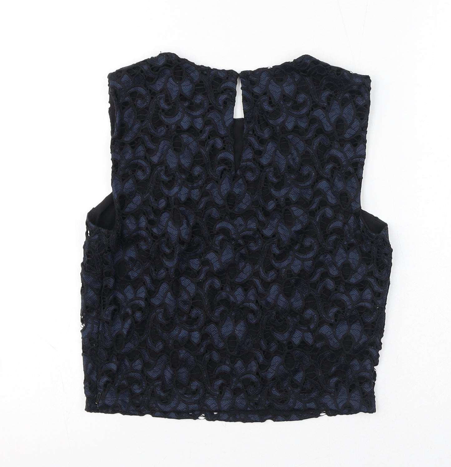 Marks and Spencer Womens Black Polyamide Cropped Tank Size 6 Round Neck - Crochet Overlay