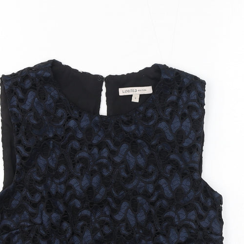 Marks and Spencer Womens Black Polyamide Cropped Tank Size 6 Round Neck - Crochet Overlay