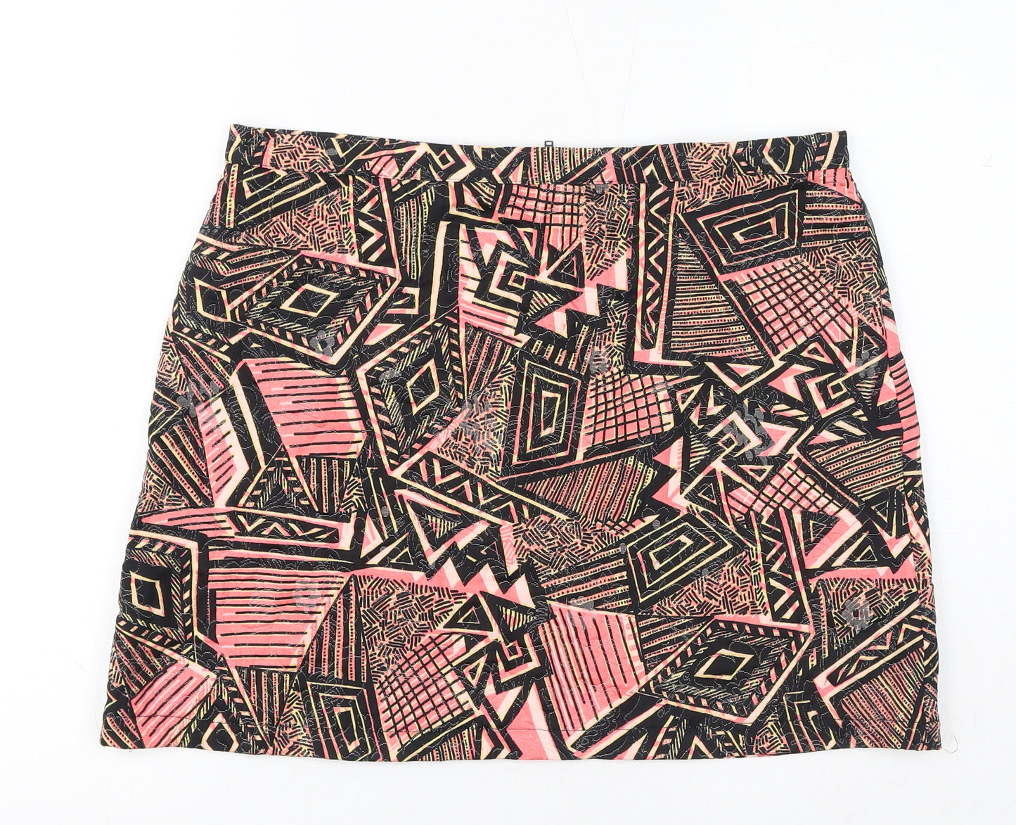 Topshop Womens Pink Geometric Cotton Mini Skirt Size 12 Zip