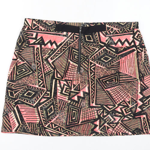 Topshop Womens Pink Geometric Cotton Mini Skirt Size 12 Zip